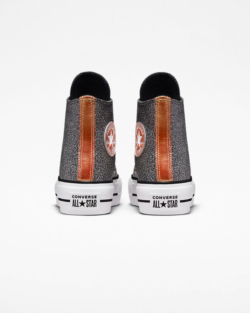 Women's Converse Chuck Taylor All Star Lift Metallic Glitter High Top Platform Shoes Black / Copper / White | AU 318C5I